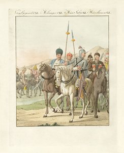 Nepravidelná lehká ruská kavalérie (barevná rytina) od German School