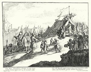 Anglický Jakub II. tráví noc z 15. na 16. listopadu 1688 v chudé rybářské chýši (rytina) od German School
