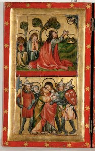 Ježíš se modlí na Olivové hoře, zatímco učedníci spí (tempera na dřevě) od German School