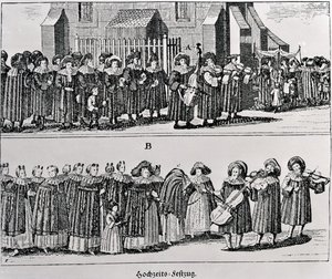 Židovský karnevalový průvod (rytina) (černobílá fotografie) od German School