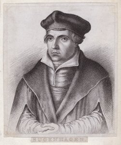 Johannes Bugenhagen (Doctor Pomeranus), německý kněz a teolog, který uvádí protestantskou reformaci do Pomořanska a Dánska (rytina) od German School