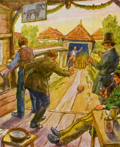 Kegelbahn / Bowlingová dráha (barevná litografie) od German School