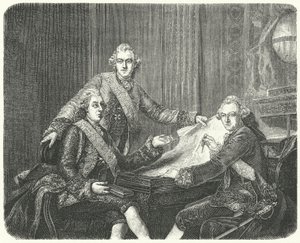 Švédský král Gustav III po poradě se svými bratry Karlem a Frederickem Adolfem (rytina) od German School