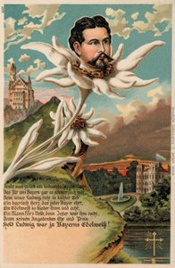 Bavorský král Ludvík II. zobrazený jako edelweiss (chromolit) od German School