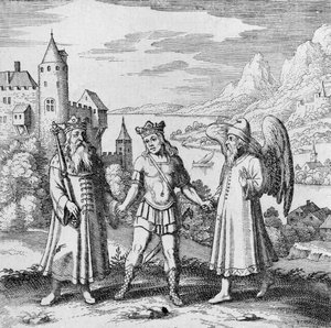 Král a zdravý duch vedou prince z Musaeum Hermeticum od German School