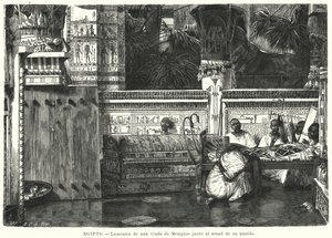 Nářek vdovy vedle rakve jejího manžela v Memphisu, starověký Egypt (litho) od German School