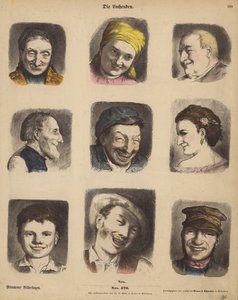 Smějící se tváře (barevné gravírování) od German School