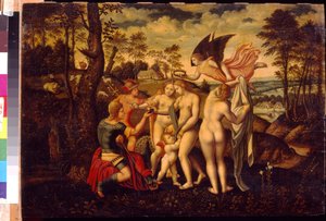 Rozsudek z Paříže. Malba německého mistra, olej na dřevě, polovina 16. století. Německé umění, renesance. Státní muzeum výtvarných umění A. Puškina, Moskva. od German School