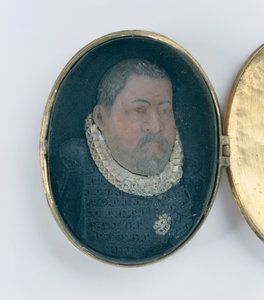 Medailonek obsahující voskovou miniaturu portrétu Landgrave Wilhelma IV (pozlacené stříbro a vosk) (detail 312102 a 312135) od German School