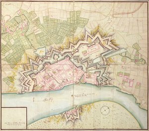 Mapa Düsseldorfu, 1736 od German School