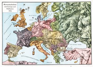 Mapa Evropy v roce 1914, vyd. 1915 (barevná litografie) od German School