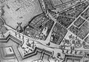 Mapa Hamburku ukazuje jeho první operu, 1690