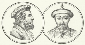 Marco Polo a Kublai Khan (rytina) od German School