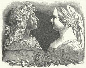 Matyáš Korvín, král uherský, a jeho královna Beatrice Neapolská (rytina) od German School