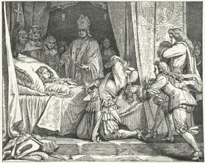 Maxmilián II Emmanuel, bavorský kurfiřt, u smrtelného lože svého syna Josefa Ferdinanda od German School