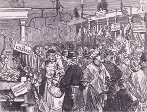 Masný trh v Paříži, Cassellova historie války mezi Francií a Německem vydaná společností Cassell and Company Limited, kolem roku 1890 (litho) od German School
