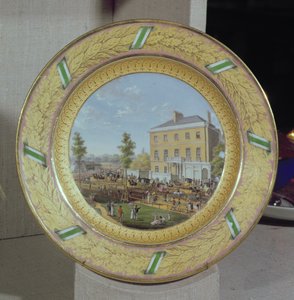 Míšeňský talíř, zdobený výjevem Apsley House, kolem roku 1818 (porcelán)