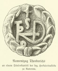 Monogram Theoderika Velikého, krále Ostrogótů (rytina) od German School