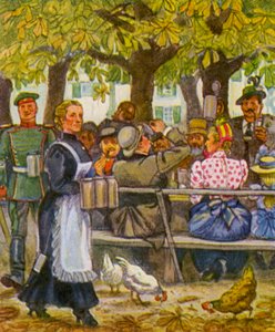 Munchener Sommerkeller / Mnichovský letní sklep (barevná litografie) od German School