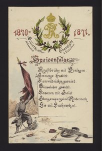 Novoroční bankety pořádané okupačními Němci ve Villiers a Champigny, Paříž, 30. prosince 1870 a 2. ledna 1871 (barevné lito) od German School