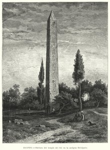 Obelisk starověkého egyptského chrámu Slunce v Heliopolis (litho) od German School