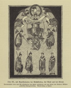 Otto III, císař Svaté říše římské, se zástupci knížat, šlechty a duchovenstva (rytina) od German School