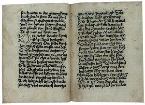 Stránky z německého výtisku „Mirabilia of Rome, History and Description of the City of Rome“ od Pseudo-Aegidius Romanus, možná vydaného Ulrichem Hanem, Řím, kolem roku 1475 od German School