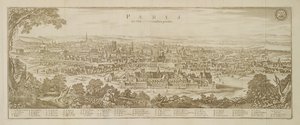 Panoramatický pohled na Paříž v roce 1620, z Topographia Galliae od Martina Zeillera (1589-1661) publikované 1655 od German School