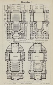 Plány Královského divadla, Wiesbaden a Městského divadla, Rostock, Německo (rytina) od German School
