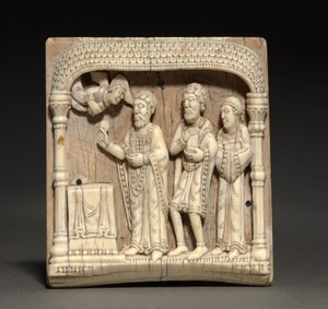 Plaketa z přenosného oltáře: Zachariáš u oltáře, kolem 1100-1125 (slonovina) od German School