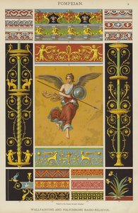 Pompejská, nástěnná malba a polychromovaný basový reliéf (barevné lito) od German School