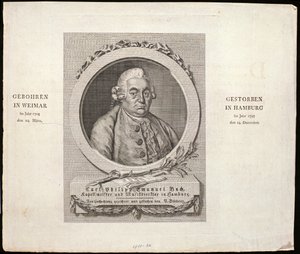 Portrét Carla Philippa Emanuela Bacha (1714-88) vyryl C. D. Krohn, 1788 od German School
