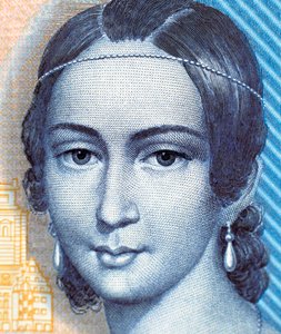 Portrét Clary Schumannové na bankovce 100 marek, lícní strana od German School