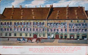 Pohlednice zobrazující Fuggerhaus, Augsburg od German School