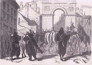 Pruské jednotky pro shánění potravy přivážející dobytek, Cassells History of the War between France and Germany vydané nakladatelstvím Cassell and Company Limited, kolem roku 1890 (litho) od German School