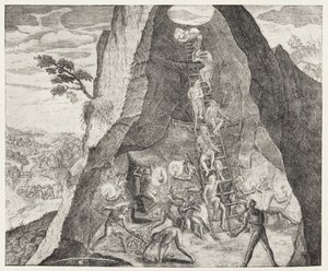 Malebný obrázek dělníků v dolech v Potosí z Gottfriedova díla "Historia Antipodum", vydaného v roce 1655, z knihy "The Romance of the River Plate", svazek I, W. H. Koebel, 1914. od German School