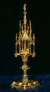 Relikviářová monstrance s kouskem kříže, Augsburg, kolem 1490 (zlato a dřevo)