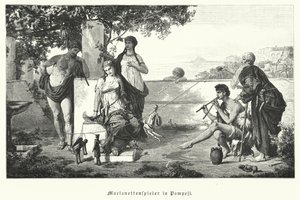 Římští loutkáři v Pompejích (rytina) od German School