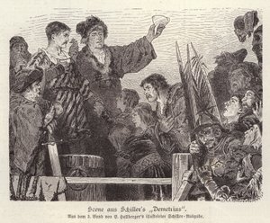Scéna z nedokončené hry Friedricha Schillera Demetrius (rytina) od German School