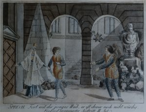 Scéna z Kouzelné flétny od Wolfganga Amadea Mozarta (pero, inkoust a wc na papíře) od German School