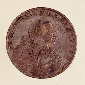 Stříbrný tolar (taler) Fridricha Christiana, markraběte Braniborsko-Bayreuthského (Frederic V. Christian de Brandenburg-Bayreuth (Brandenburg Bayreuth) (1708-1769) 1766 Průměr 4 cm Neapol, museo archeologico od German School