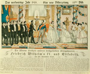 Stříbrné výročí svatby pruského krále Fridricha Viléma IV. a jeho manželky Alžběty Ludoviky Bavorské, 1848 (barevná litografie) od German School