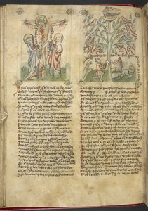 Sloane 361, f.26v Nabuchodonozor vidí strom ve snu; Ukřižování, z 