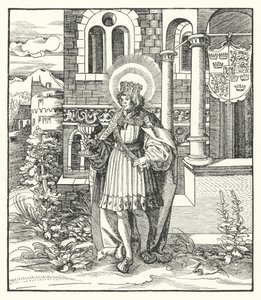 St Edward mučedník, král Anglie (rytina) od German School