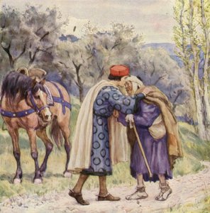 Svatý František líbá malomocného (barevná litografie) od German School