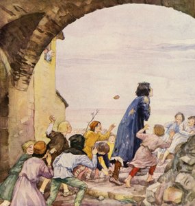 Svatý František posmívaný dětmi (barevná litografie) od German School