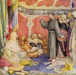 Svatý František na návštěvě u egyptského sultána (barevná litografie) od German School