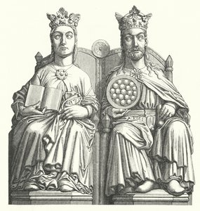 Sochy v magdeburské katedrále nazvané „Královský pár“ měly zobrazovat krále Ottu I. a jeho manželku Edith Anglickou (rytina) od German School
