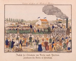 Parní železnice mezi Berlínem a Postupimí, Neuruppiner Bilderbogen, cca 1840 od German School