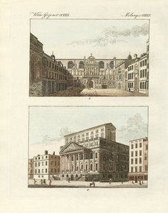 Podivné veřejné budovy v Londýně (barevná rytina) od German School